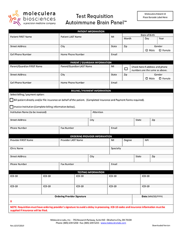 Autoimmune Brain Panel Requisition Form